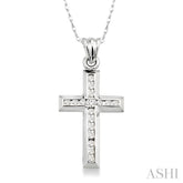 1/4 Ctw Round Cut Diamond Cross Pendant in 10K White Gold with Chain