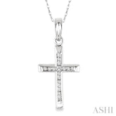 1/10 Ctw Single Cut Diamond Cross Pendant in 10K White Gold with Chain