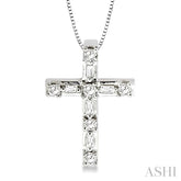 1/4 Ctw Diamond Cross Pendant in 14K White Gold with chain