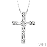 1/10 Ctw Diamond Cross Pendant in 10K White Gold with Chain
