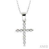 1/10 Ctw Round Cut Diamond Cross Petite Pendant in 10K White Gold with Chain