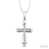 1/10 Ctw Round Cut Diamond Cross Pendant in 10K White Gold with Chain