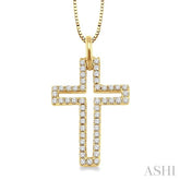 1/4 Ctw Round Cut Diamond Cross Pendant in 10K Yellow Gold with Chain
