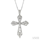 1/10 Ctw Round Cut Diamond Cross Pendant in 10K White Gold with Chain