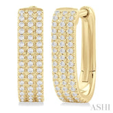1/3 Ctw Triple Row Round Cut Diamond Hoop Earring in 10K Yellow Gold