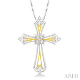 1/3 Ctw Round Cut Diamond Cross Pendant in 14K White and Yellow Gold with Chain