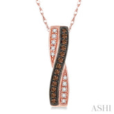 1/5 Ctw White and Champagne Brown Round Cut Diamond Pendant in 10K Rose Gold with Chain