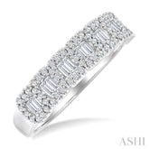 1/2 Ctw Interlocked Octagonal Shape Motif Fusion Baguette and Round Cut Diamond Fashion Band in 14K White Gold