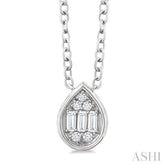 1/6 Ctw Petite Bezel Set Pear Shape Fusion Baguette and Round Cut Diamond Fashion Pendant With Chain in 10K White Gold