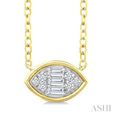 1/6 Ctw Petite Bezel Set East-West Marquise Shape Fusion Baguette and Round Cut Diamond Fashion Pendant With Chain in 10K Yellow Gold