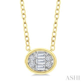 1/6 Ctw Petite Bezel Set East-West Oval Shape Fusion Baguette and Round Cut Diamond Fashion Pendant With Chain in 10K Yellow Gold