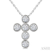 1/2 Ctw Round Cut Diamond 6-Stone Bezel Set Cross Pendant With Chain in 14K White Gold