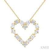 1 Ctw Heart Shape Mixed Diamond Cut Fashion Pendant With Chain in 14K Yellow Gold