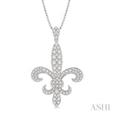 7/8 Ctw Round Cut Diamond Fleur De Lis Pendant in 14K White Gold with Chain