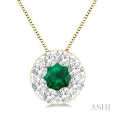 3.8 MM Emerald and 1/3 Ctw Round Cut Lovebright Diamond Precious Pendant With Chain in 14K Yellow and White Gold