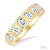 1 1/2 Ctw 7-Stone Bezel Set Emerald Cut Diamond Fashion Band in 14K Yellow Gold