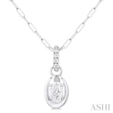 1/4 Ctw Dome Oval and Round Cut Diamond Fashion Pendant With Paper Clip Chain in 14K White Gold