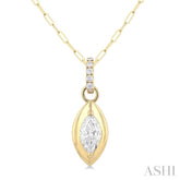 1/4 Ctw Dome Marquise and Round Cut Diamond Fashion Pendant With Paper Clip Chain in 14K Yellow Gold