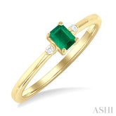 4x3 MM Octagon Shape Emerald and 1/50 Ctw Petite Round Cut Diamond Fashion Ring in 10K Yellow Gold