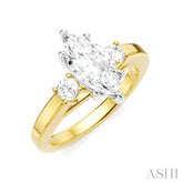 1/4 Ctw Tri-Mount Marquise Shape Center Round Cut Diamond Semi-Mount Engagement Ring in 14K Yellow and White Gold
