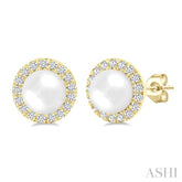 4.5 MM White Cultured Pearl and 1/8 Ctw Round Cut Diamond Halo Stud Earrings in 10K Yellow Gold