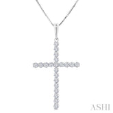 1/2 Ctw Cross Shared Prong Set Round Cut Diamond Pendant With Chain in 14K White Gold