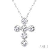 1 Ctw Round Cut Diamond 6-Stone Bezel Set Cross Pendant With Chain in 14K White Gold