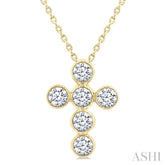 3/4 Ctw Round Cut Diamond 6-Stone Bezel Set Cross Pendant With Chain in 14K Yellow Gold