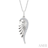 1/5 Ctw Fluted Texture Angel Wing Round Cut Diamond Fashion Pendant With Chain in 14K White Gold