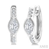 1/3 Ctw Marquise Centerpiece and Round Cut Diamond Fashion Huggie Earrings in 14K White Gold