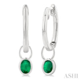 5x3 MM Bezel Set Oval Cut Emerald Precious Fashion Huggie Earrings in 10K White Gold