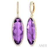 20x8 MM Oval Cut Amethyst and 1/2 Ctw Round Cut Diamond Halo Semi-Precious Earrings in 14K Yellow Gold