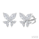 3/8 Ctw Marquise and Round Cut Diamond Criss-Cross Fish Stud Earrings in 14K White Gold