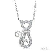 1/10 Ctw Cat Shape Petite Single Cut Diamond Fashion Pendant With Chain in 10K White Gold