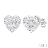 1/6 Ctw Lovebright Petite Heart Shape Round Cut Diamond Fashion Stud Earring in 10K White Gold