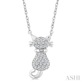 1/10 Ctw Cat Shape Petite Round Cut Diamond Fashion Pendant With Chain in 10K White Gold