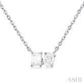 1/3 Ctw Toi Et Moi Octagon and Oval Cut Diamond Pendant With Chain in 14K White Gold