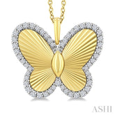 1/4 Ctw Fluted Texture Butterfly Round Cut Diamond Fashion Pendant With Chain in 10K Yellow and White Gold