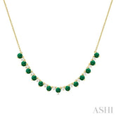 3.5 MM Round Shape Emerald and 1/2 Ctw Round Cut Diamond Precious Tennis Necklace in 14K Yellow Gold