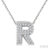 1/8 Ctw Bubble Accent Initial 'R' Round Cut Diamond Fashion Pendant With Chain in 10K White Gold