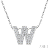1/6 Ctw Bubble Accent Initial 'W' Round Cut Diamond Fashion Pendant With Chain in 10K White Gold