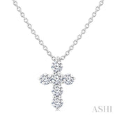 1/4 Ctw Round Cut Diamond Christian Cross 6-Stone Fashion Pendant With Chain in 14K White Gold