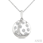 1/10 Ctw Bold Star Engraved Puffed Round Cut Diamond Pendant With Chain in Sterling Silver