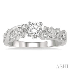 1/2 Ctw Diamond Engagement Ring with 1/3 Ct Round Cut Center Stone in 14K White Gold