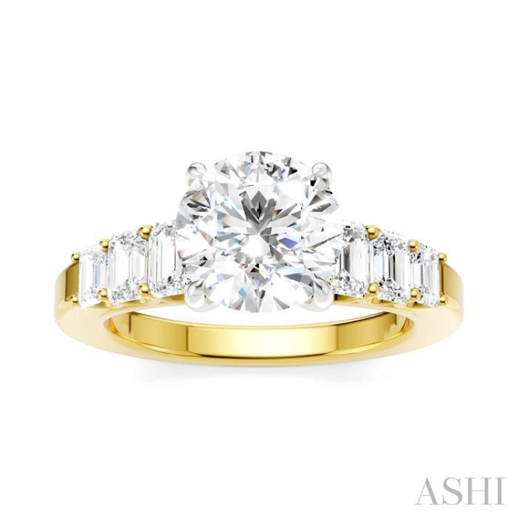 1 Ctw Round Shape Emerald and Round Cut Diamond Semi-Mount Engagement Ring in 14K Yellow and White Gold