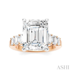 1 1/4 Ctw Emerald Shape Emerald and Round Cut Diamond Semi-Mount Engagement Ring in 14K Rose and White Gold