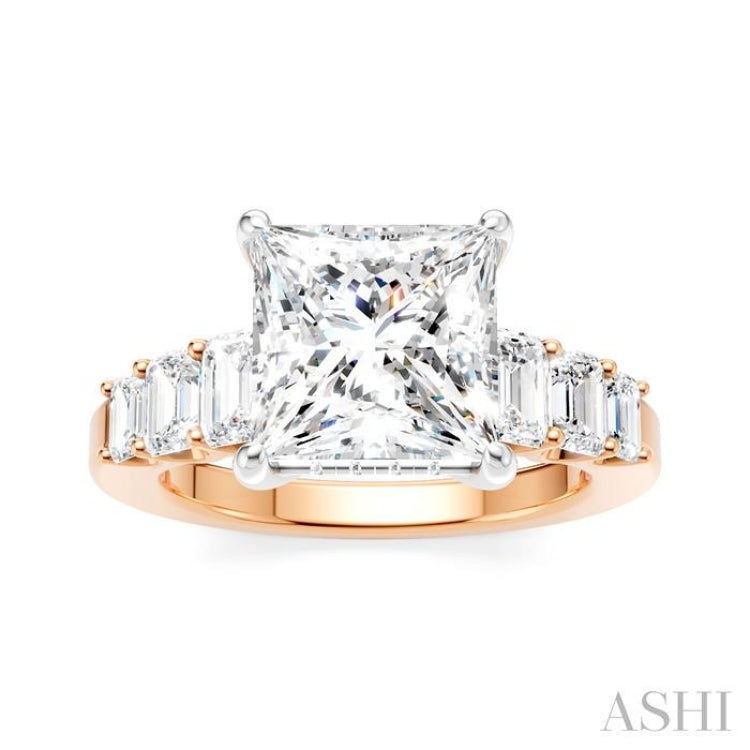 1 1/4 Ctw Princess Shape Emerald and Round Cut Diamond Semi-Mount Engagement Ring in 14K Rose and White Gold