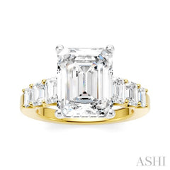 1 1/4 Ctw Emerald Shape Emerald and Round Cut Diamond Semi-Mount Engagement Ring in 14K Yellow and White Gold