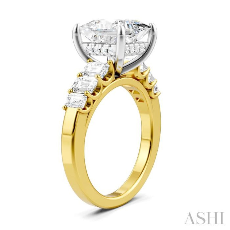 1 1/4 Ctw Princess Shape Emerald and Round Cut Diamond Semi-Mount Engagement Ring in 14K Yellow and White Gold