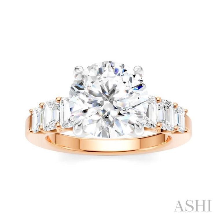 1 1/4 Ctw Round Shape Emerald and Round Cut Diamond Semi-Mount Engagement Ring in 14K Rose and White Gold